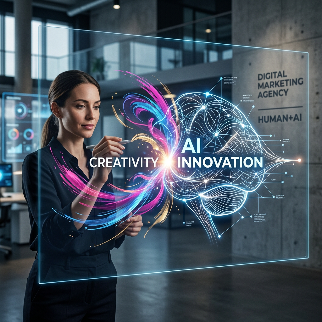 Rappresentazione futuristica di branding e intelligenza artificiale